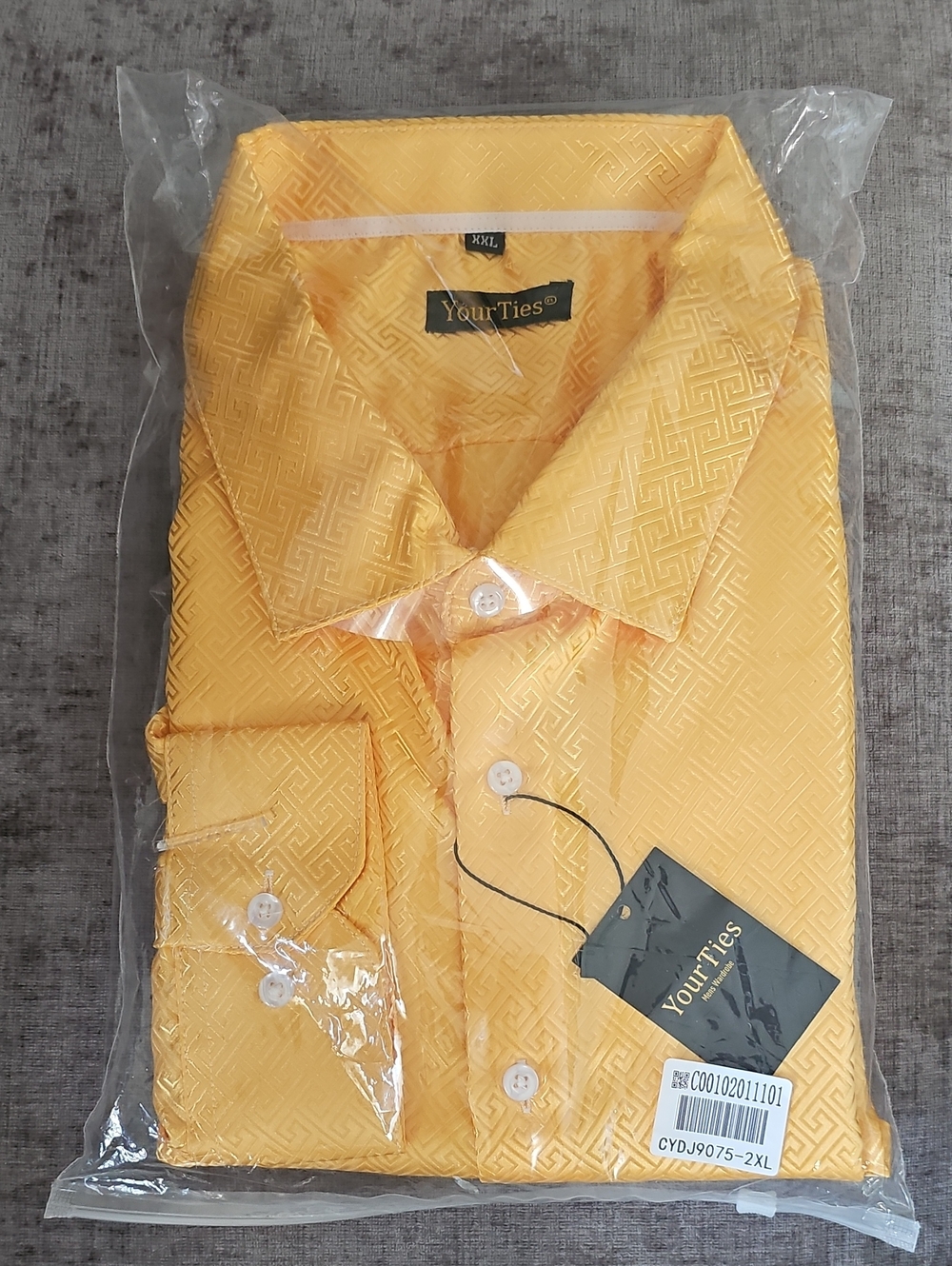 Men's Yellow Geometric Dress Shirt • Formal Wedding Party Button Down